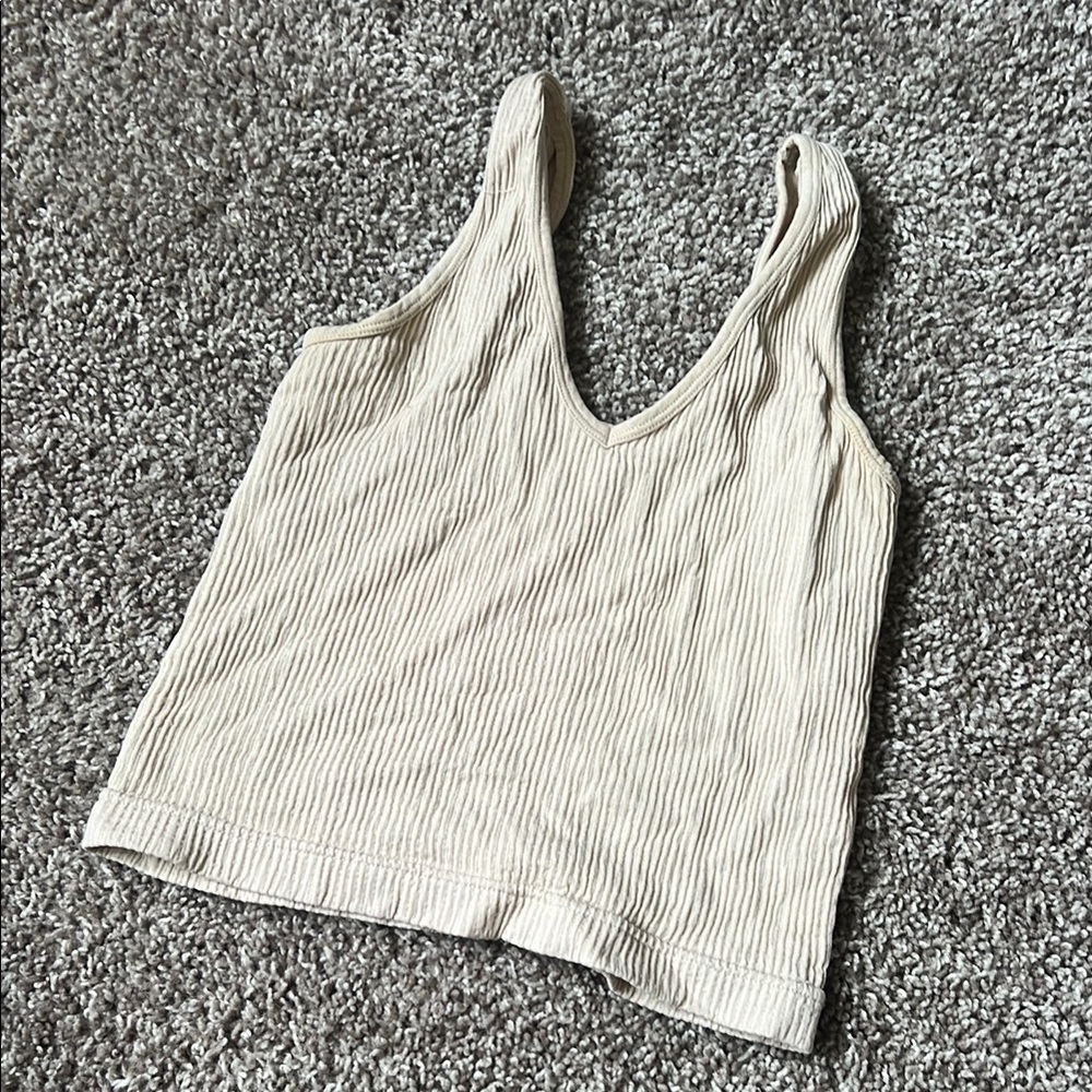 Beige Ribbed Women's Tank Top